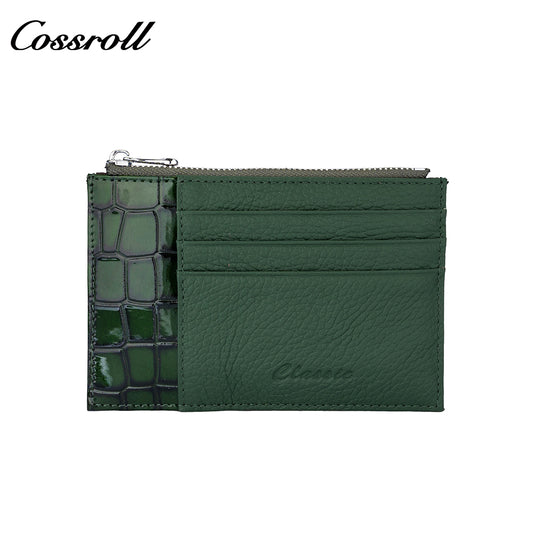 Front Pocket Design Classic Shiny Leather Patchwork Genuine Leather Multi-Card Wallet