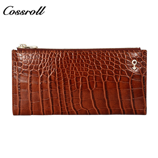 Customized Genuine Leather Double Zipper Coin Purse Ladies Casual Multi Card Position Long Money wallet