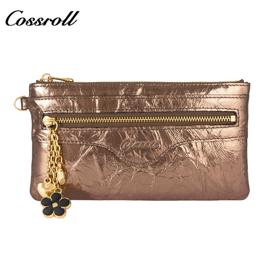 Factory customized new tri-fold cowhide wallet long women's leather ladies long clip zipper