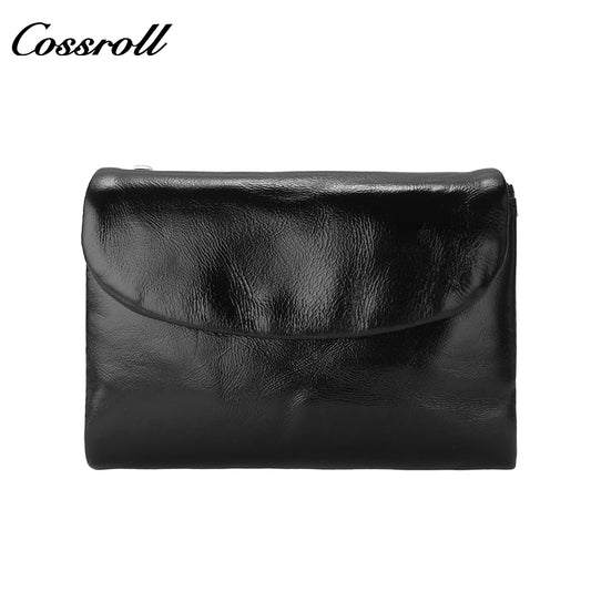 Cross-border Genuine Leather Short Wallet Women's Premium Feeling Oil Waxed Leather Wallet Ladies Head Layer Cowhide Coin Purse Card Case