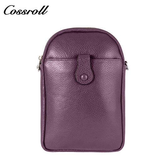 Litchi grain head layer cowhide multi-layer vertical cell phone small bag single shoulder crossbody women's bag
