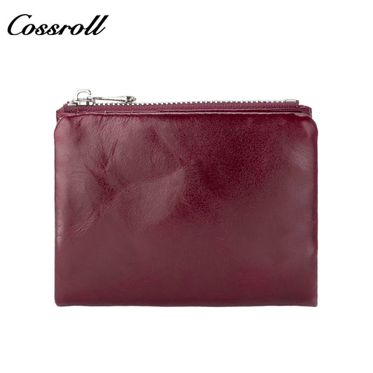 Head oil waxed leather zipper small wallet new simple keychain coin purse coin wallet genuine leather coin purse lady