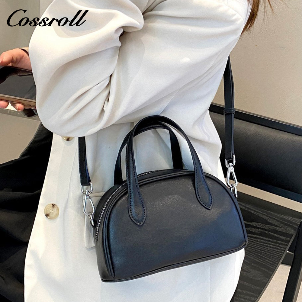 Genuine Leather Shoulder Crossbody Boston Bag Niche Vintage Tote Genuine Cowhide Bowling Bag