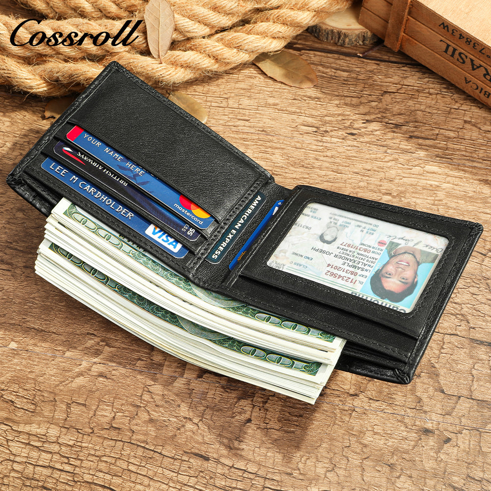 Men's short ultra-thin large capacity crocodile grain leather handmade money clip head layer cowhide