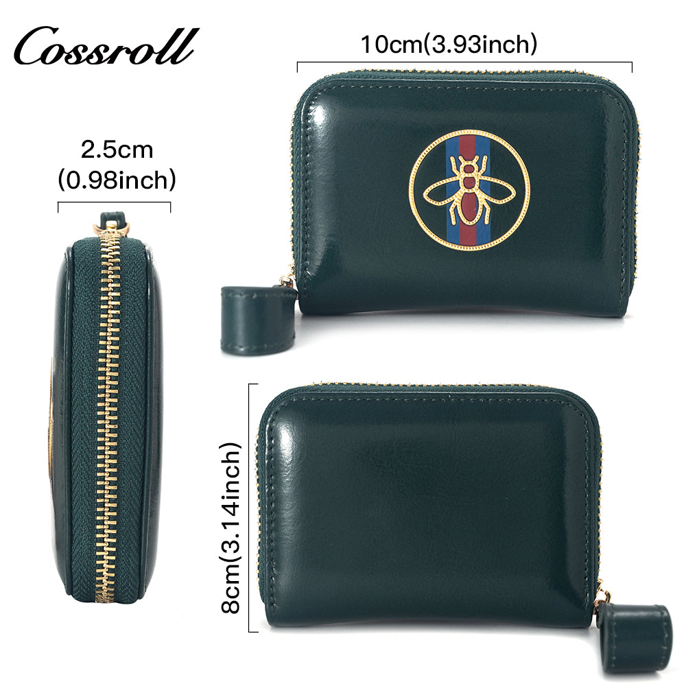 New leather women's long purse zipper wallet Large capacity waxed cowhide card wallet factory custom