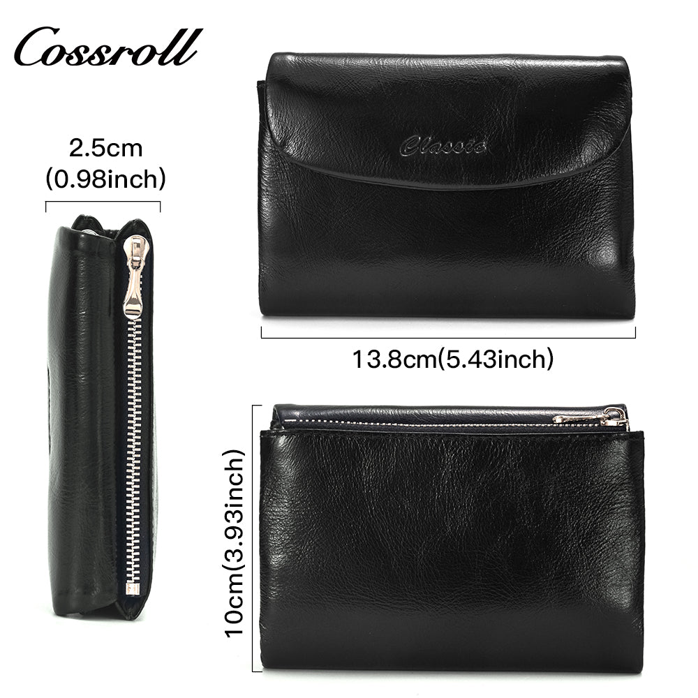 First layer soft cowhide three fold wallet small wallet Fashion leather short folding money wallet Feminine zipper coin purse