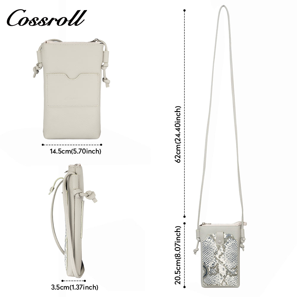 Cowhide python splicing crossbody bag small mobile phone bag women's 2024 new leather vertical bag cover leisure purse