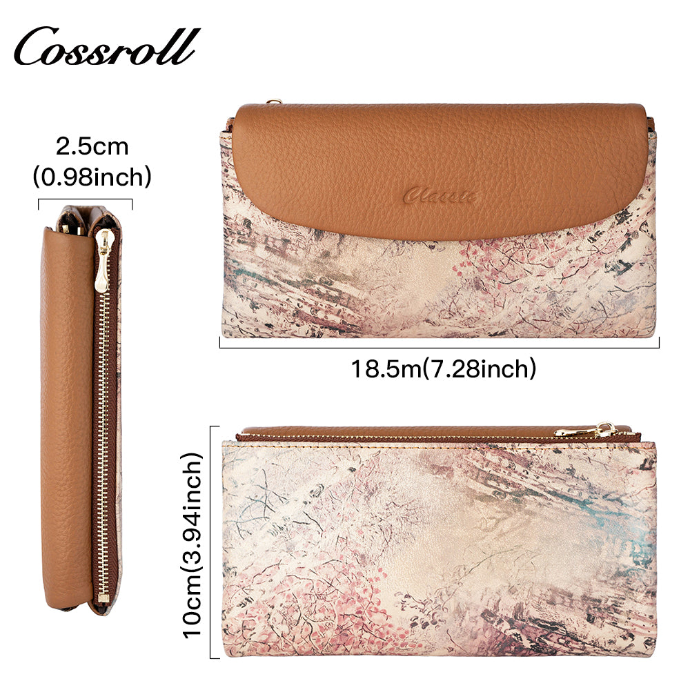 Wallet leather women's foreign trade long leather splicing money clip large capacity head layer cowhide wallet