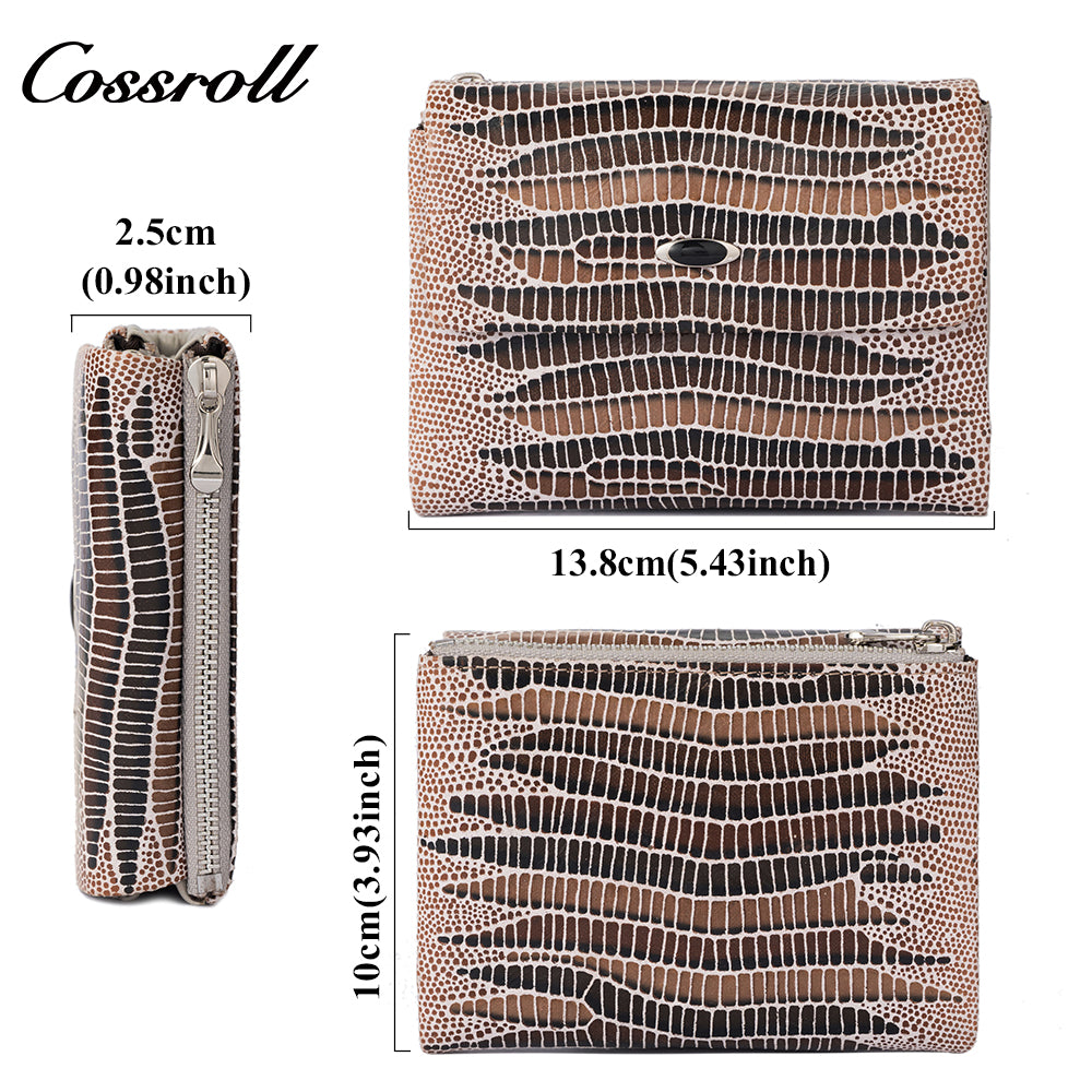 Women's Short Wallet, Genuine Leather, Fashion Embossed Lizard Skin Card and Coin Purse