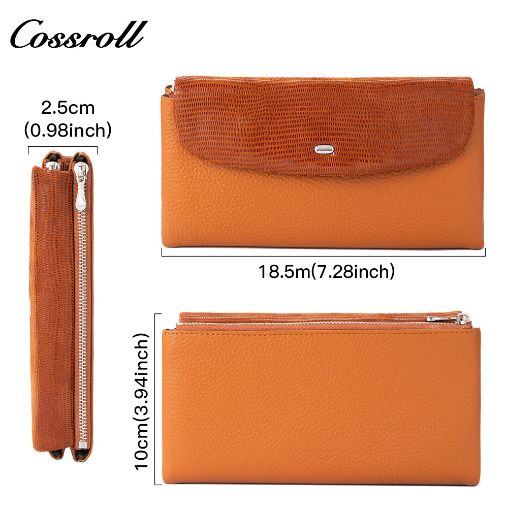 Women's Genuine Leather Coin Purse, Two-Tone Splice, Long, Large Capacity, Multi-Functional Card Holder