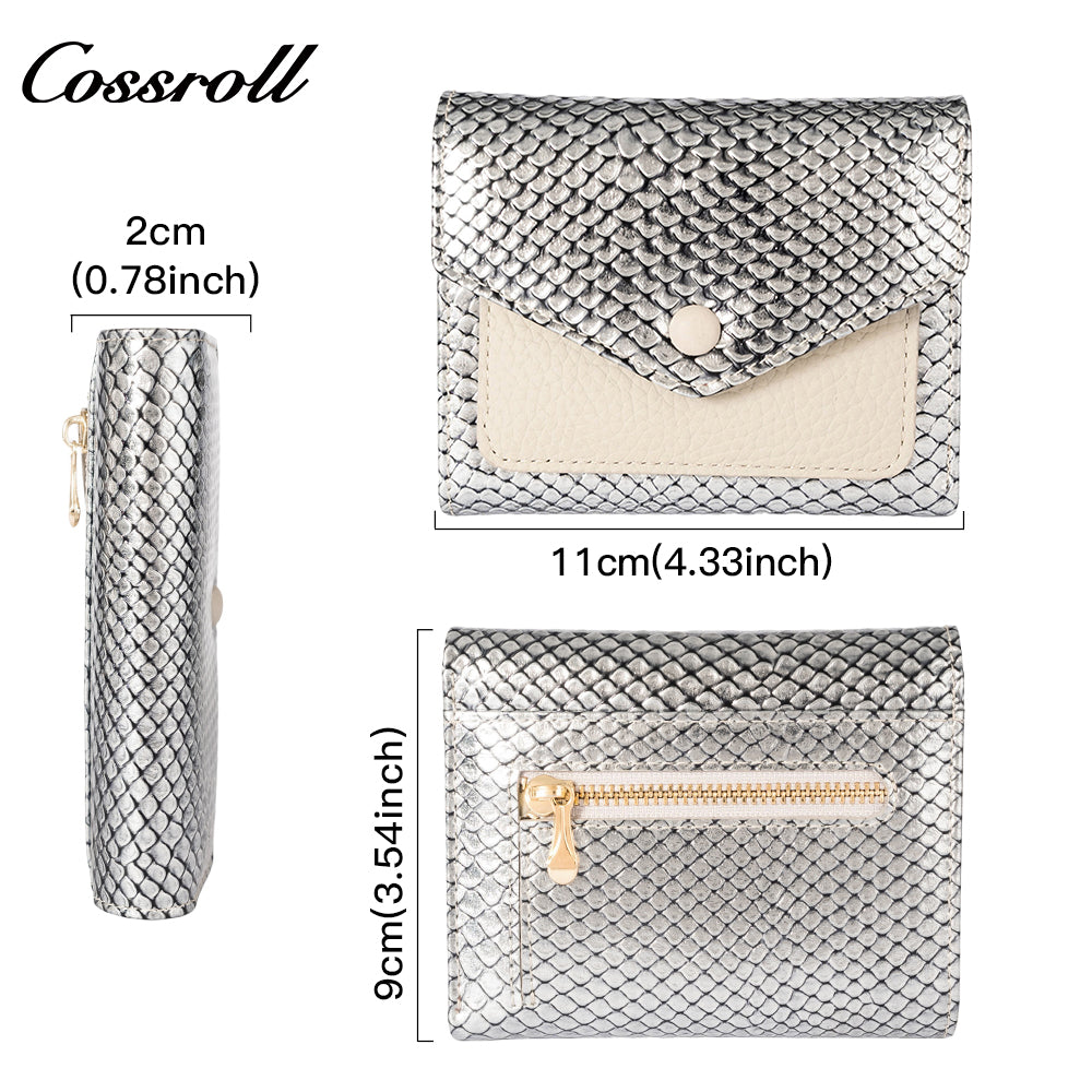 Fashion serpentine leather folding short small purse temperament 2024 new soft cowhide money clip big money clip