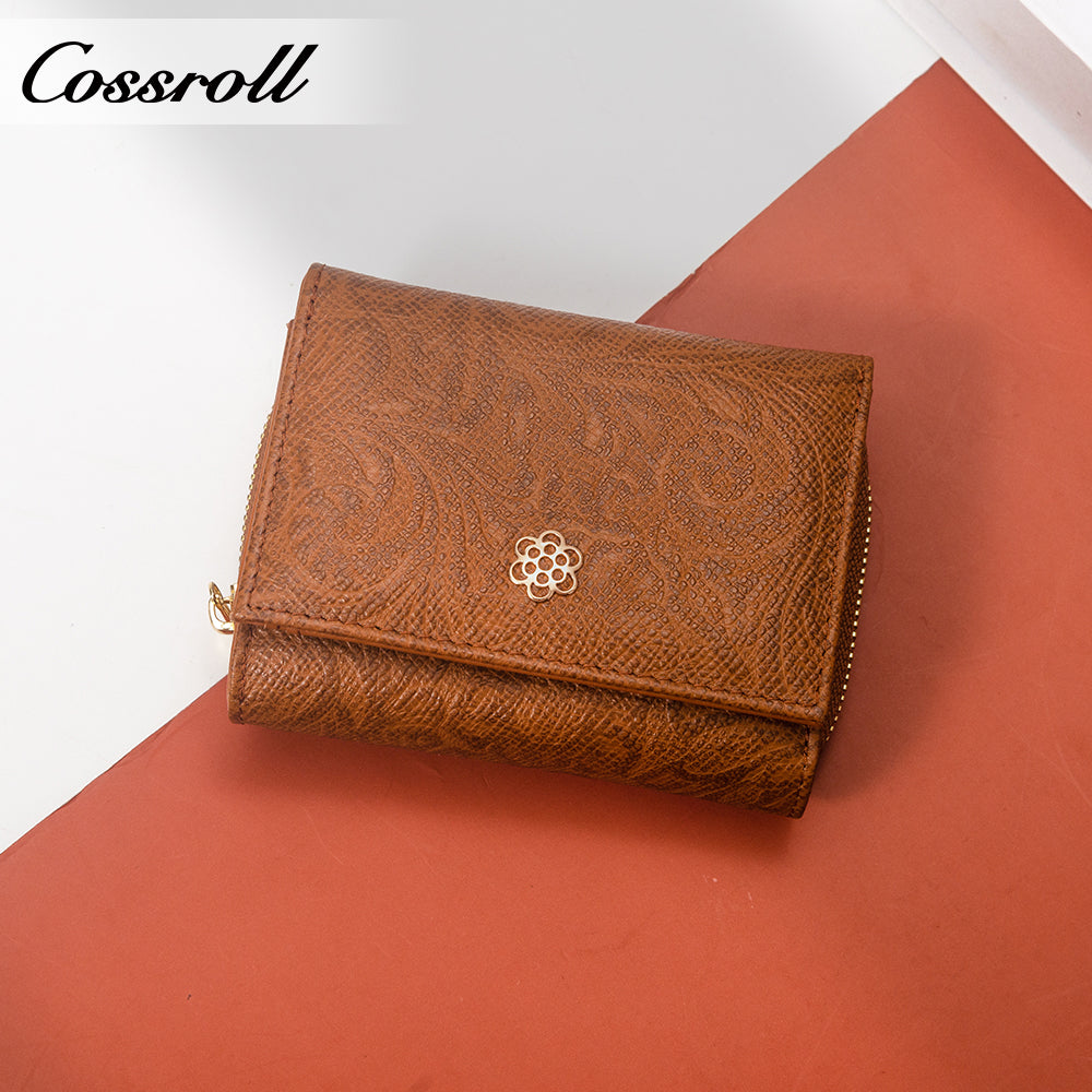 Manufacturers custom cowhide embossed women's purse large capacity European and American leather vintage money clip
