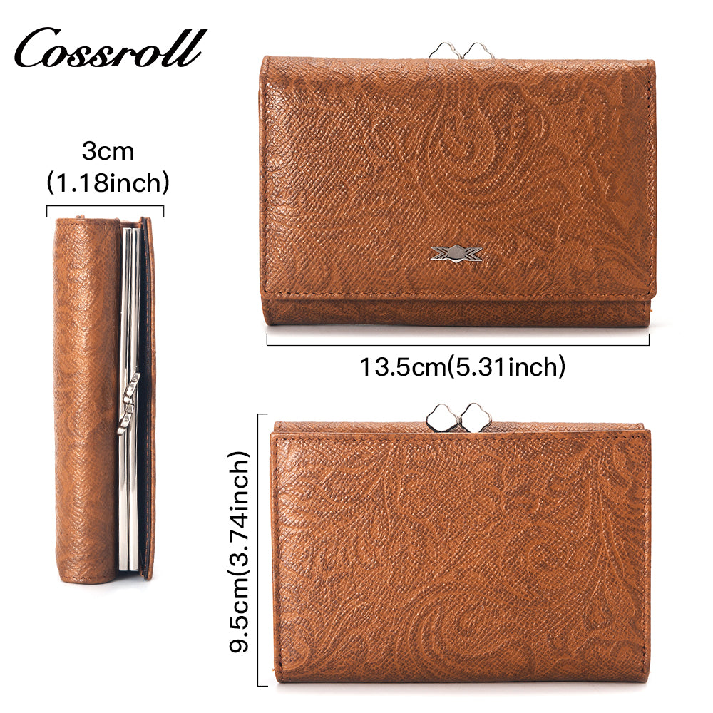 Leather women's purse Multi-functional pattern fashion short long cowhide wallet multi-card holding wallet factory custom