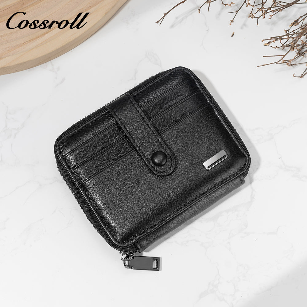Multi-card zip plus enclosure casual head layer cowhide horizontal men's wallet