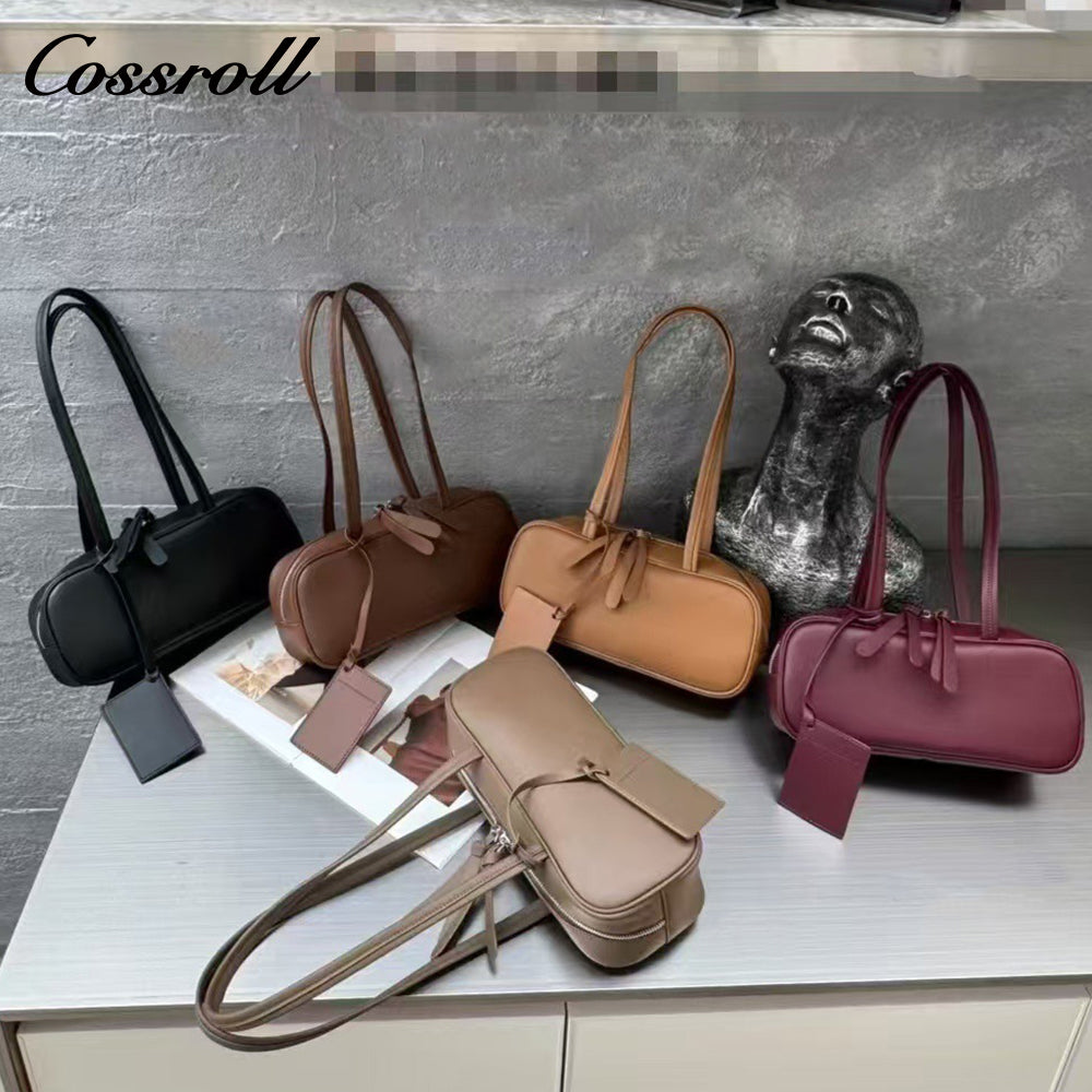 Head layer cowhide Boston bowling bag new underarm work commuting girls senior sense leather shoulder bag