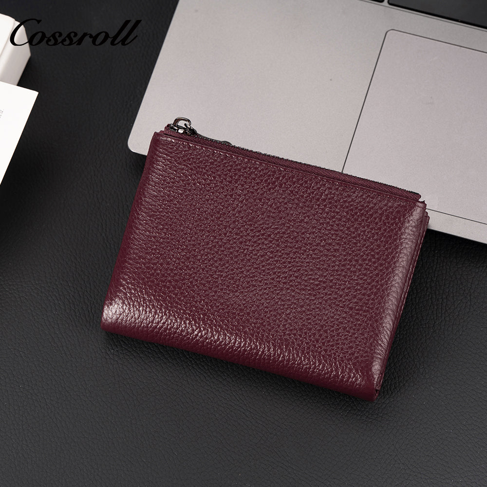 Women's top-grain cowhide wallet with multiple card slots genuine leather card holder and zippered coin pocket