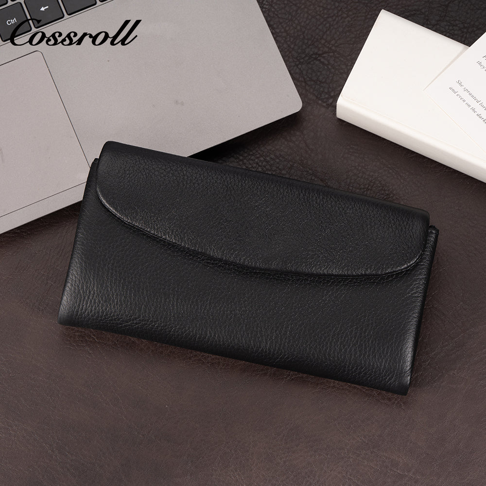 Factory custom genuine leather wallet Women's tri-fold top grain cowhide wallet Large capacity