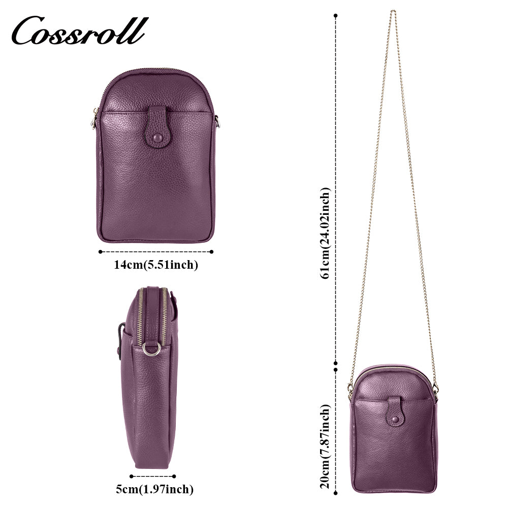 Litchi grain head layer cowhide multi-layer vertical cell phone small bag single shoulder crossbody women's bag