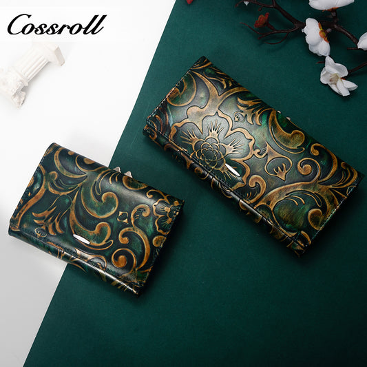 Manufacturers custom cowhide embossed women's purse large capacity wallet European and American leather vintage money clip
