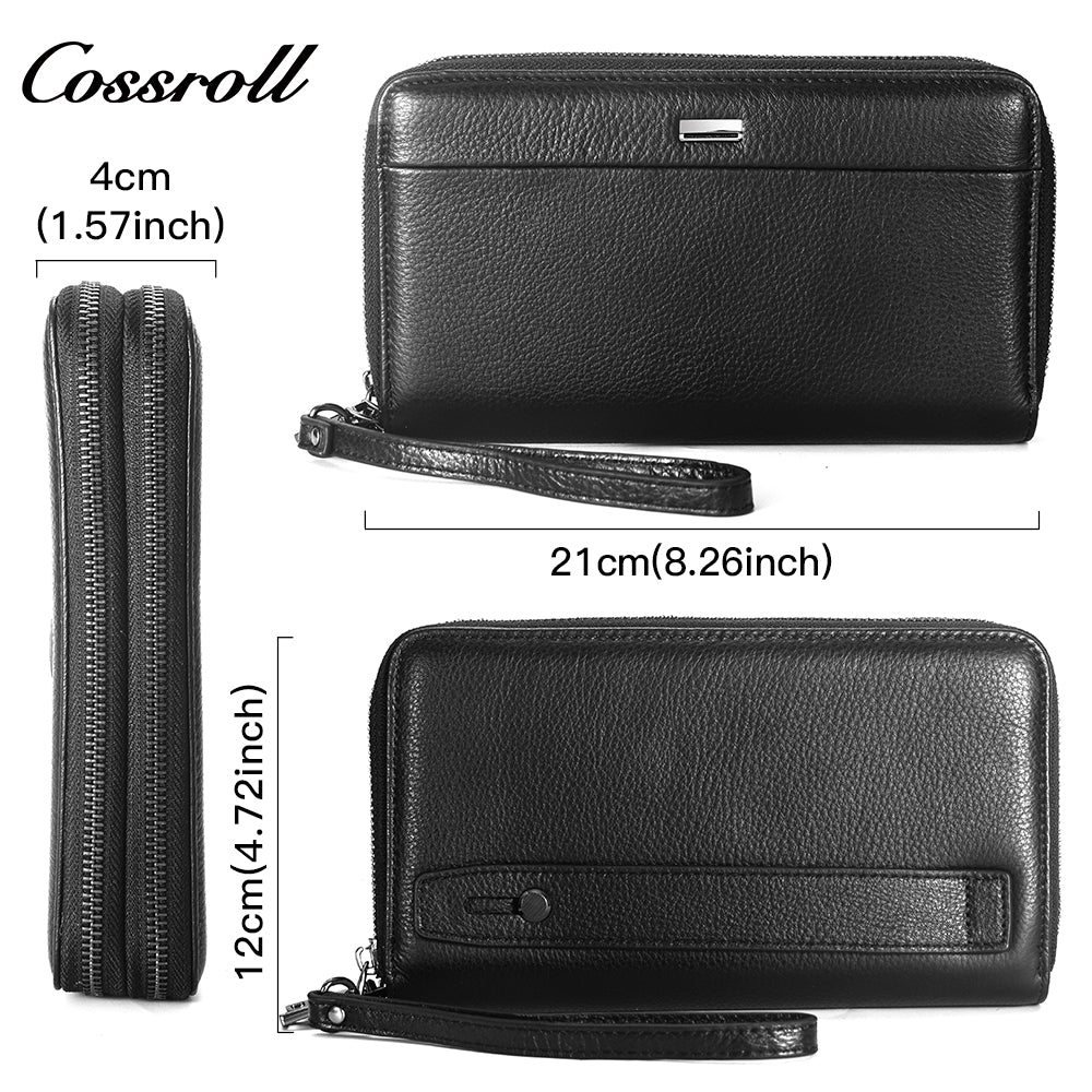 2024 New handbag Men's soft leather wrist strap clutch bag Long wallet mobile bag Large capacity clutch bag