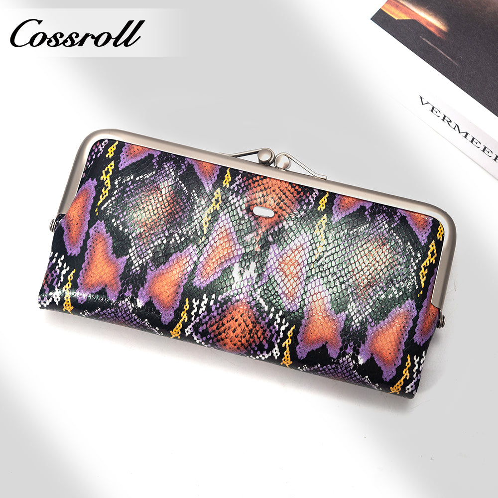 Manufacturers customized cross-border serpentine leather purse women's long cowhide multi-layer multi-card large capacity