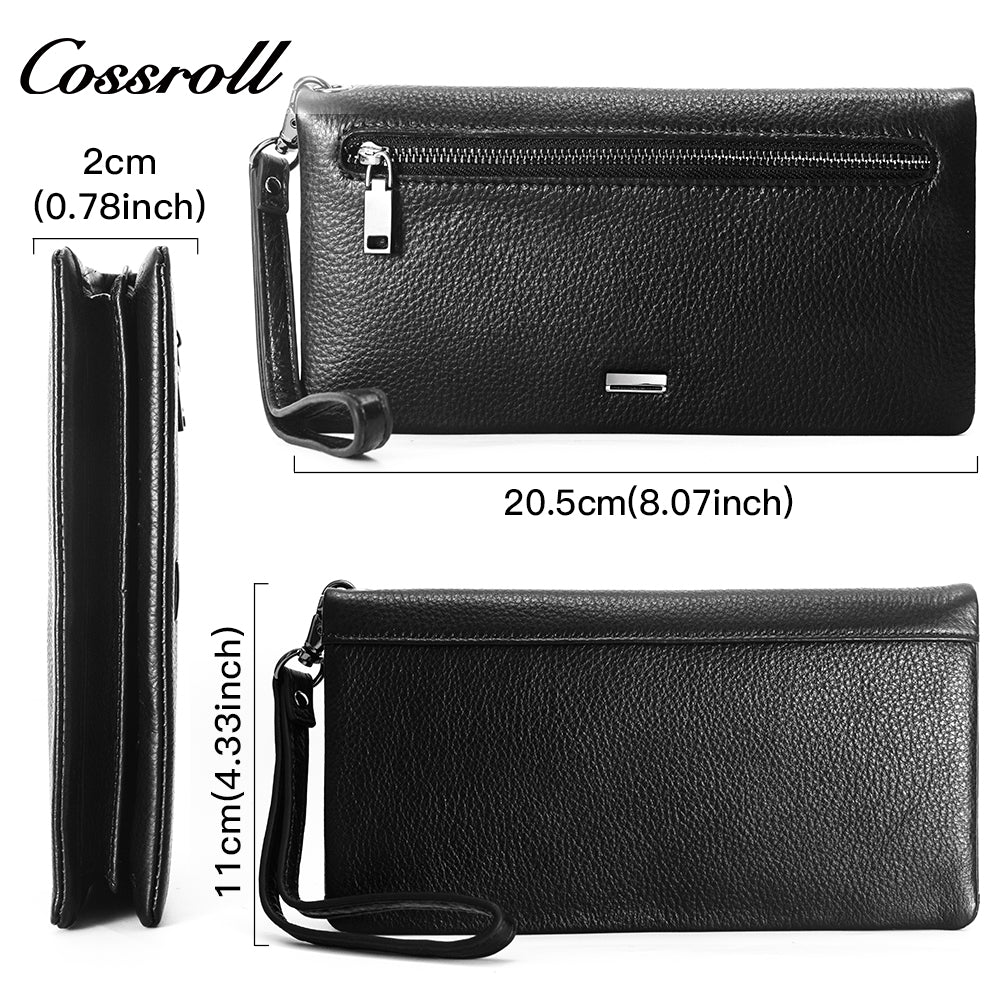 2024 New Genuine Leather Men's Wallet Long Zipper Large Capacity Clutch Cowhide Clutch Bag Best-Selling Wallet
