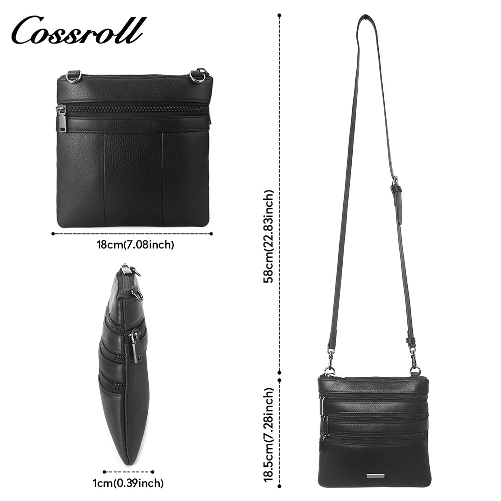 New Genuine Leather Unisex Crossbody Three Zipper MiniShoulder Bag Cowhide Personalized Small Purse