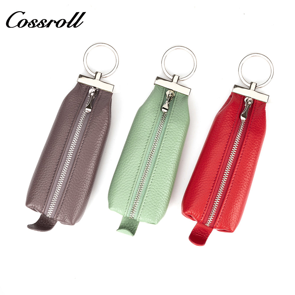 Factory custom zipper key bag Car key Ring Leather wallet Portable cowhide key chain set