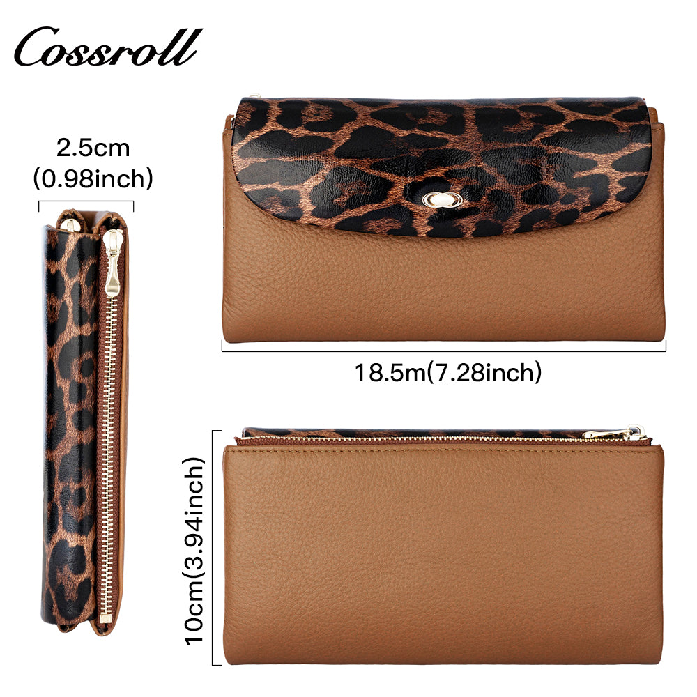 Fashion Leopard Splicing Long Ladies Wallet Large Capacity Soft Leather Texture Clutch Head Layer Cowhide Money Clip