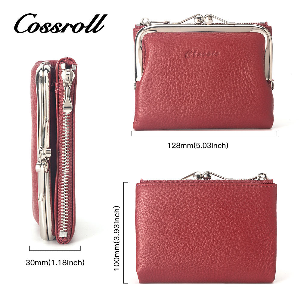 Wholesale Direct Sales red women's small leather bifold wallet With new materials