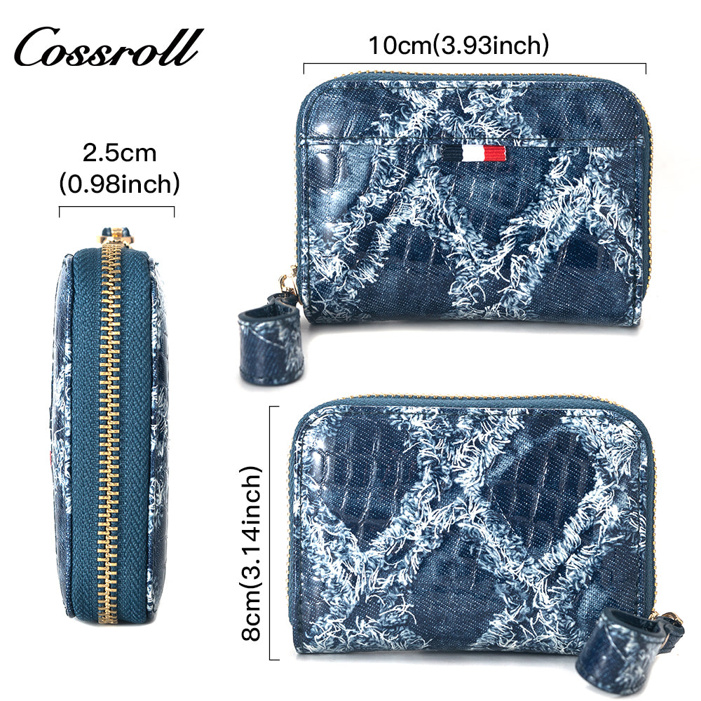 Customized Manufacturer leather luxury women small wallet organ card holder crocodile texture Genuine Leather