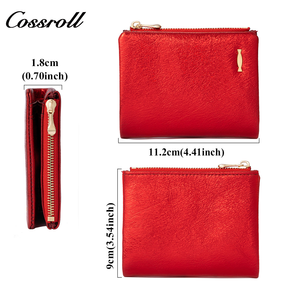 Women's genuine leather short wallet, European and American style, oil wax leather, fashionable billfold