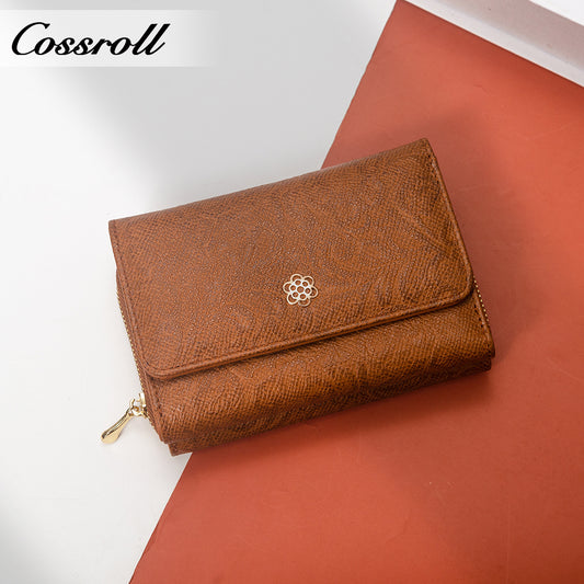 Factory custom 2023 fashion vintage pattern purse women's long and short leather purse holding large capacity wallet