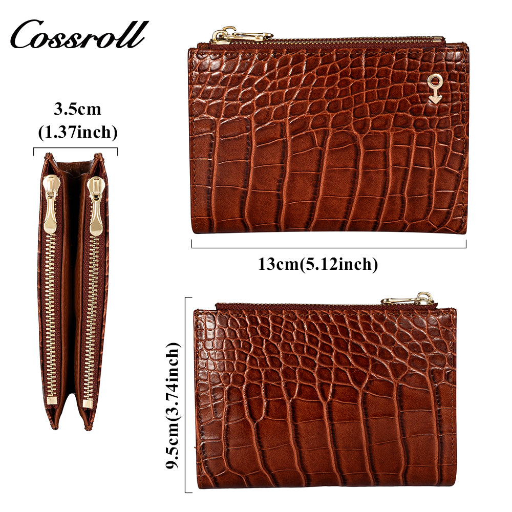 Women's short wallet stone pattern double zipper coin purse fashion card wallet money clip