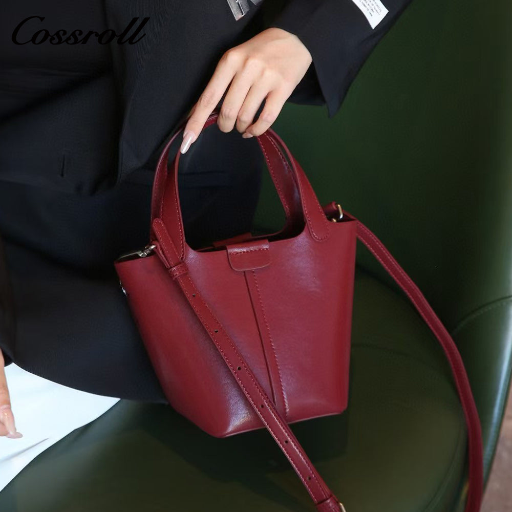 Vegetable Basket Bag Female Genuine Leather Commuter Niche Design Bucket Bag Head Layer Cowhide Single Shoulder Crossbody Bag
