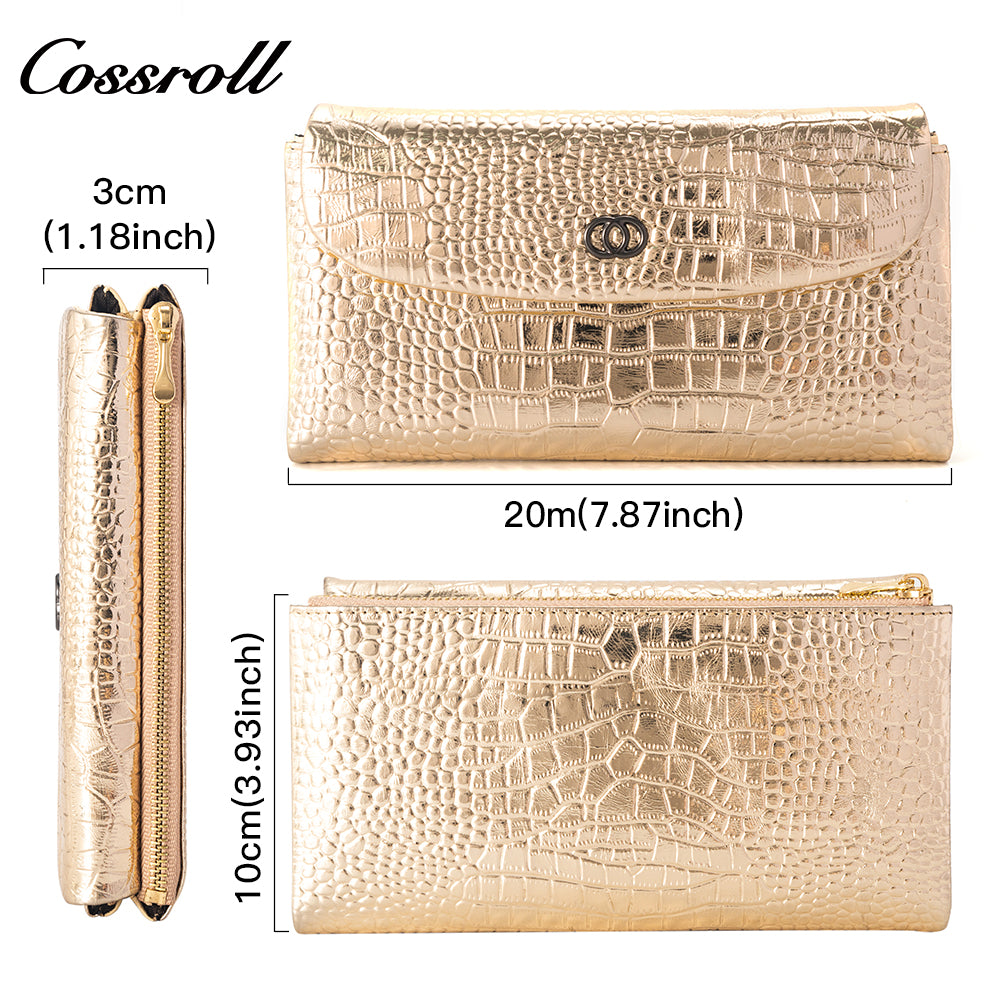 2024 New Design leather fasion slim wallet custom logo crocodile texture Genuine Leather