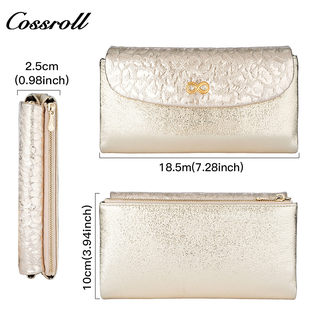 Cross Border Long Leather Wallet Head Layer Cowhide Women's Premium Feeling Glossy Clutch New Wallet Ladies Long Clip