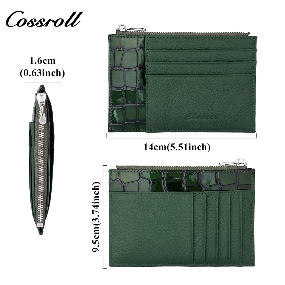 Front Pocket Design Classic Shiny Leather Patchwork Genuine Leather Multi-Card Wallet