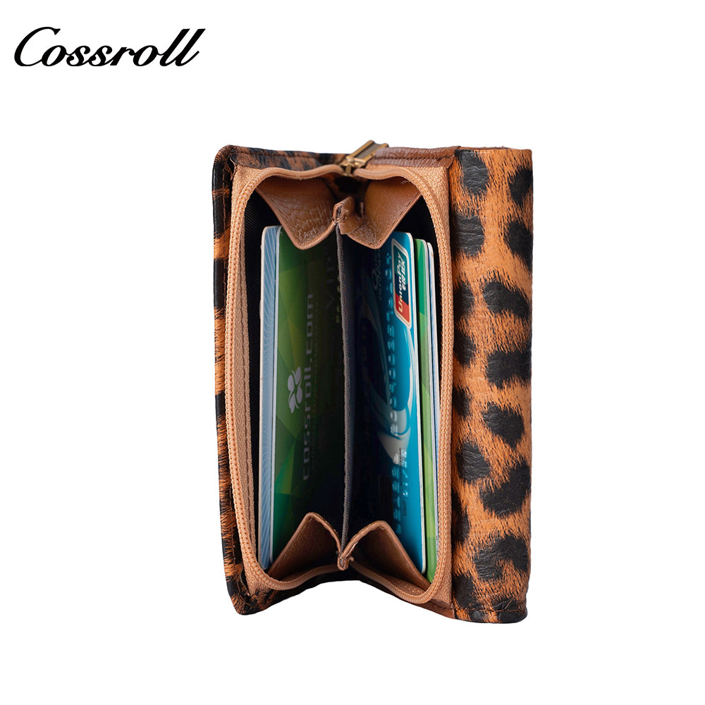 Women's Leopard Print Genuine Leather Wallet, Tri-fold, Large Capacity, Multi-functional, US Dollar Passport Wallet