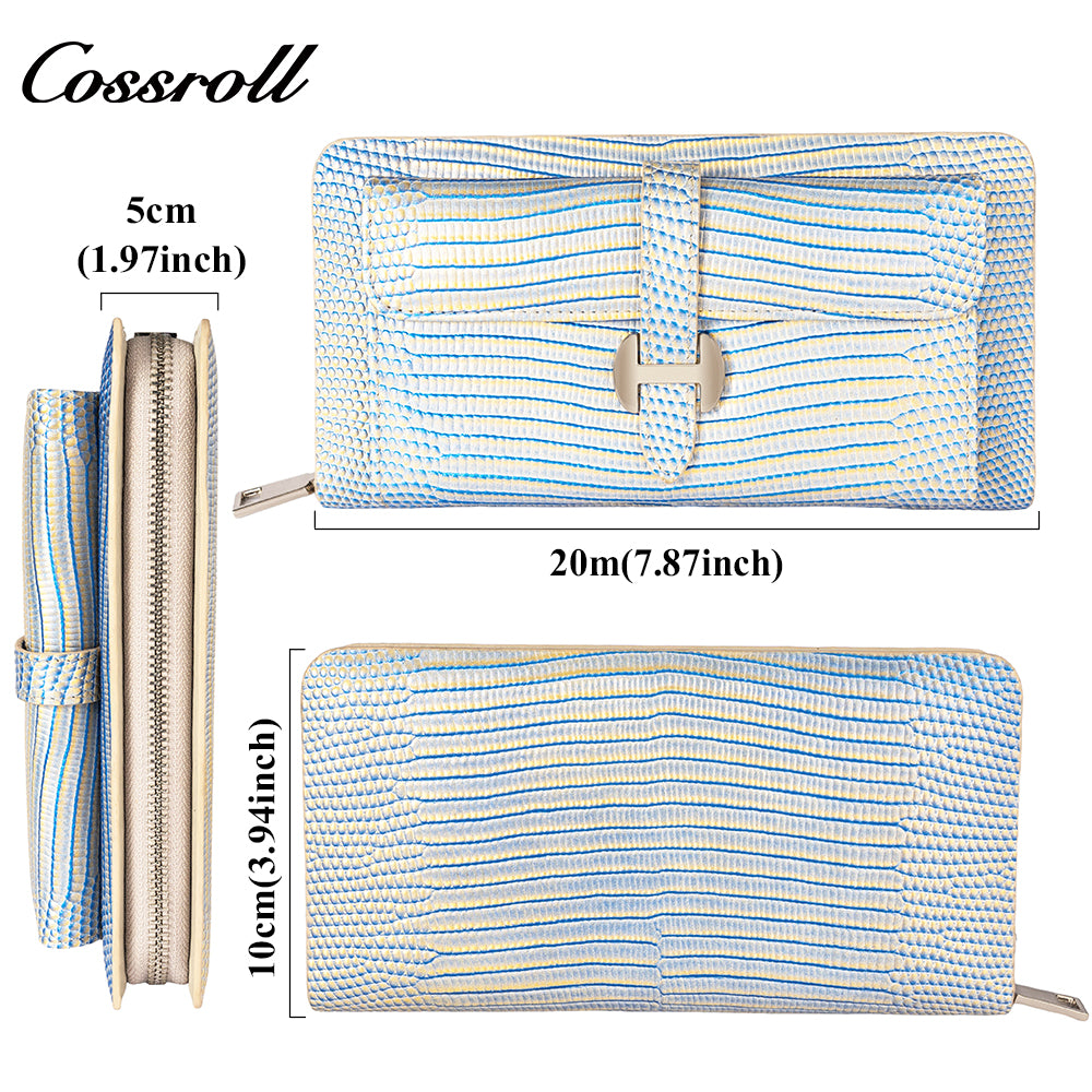 Cowhide Long Bright Color Ocean Print Wallet Women's Casual Money Clip