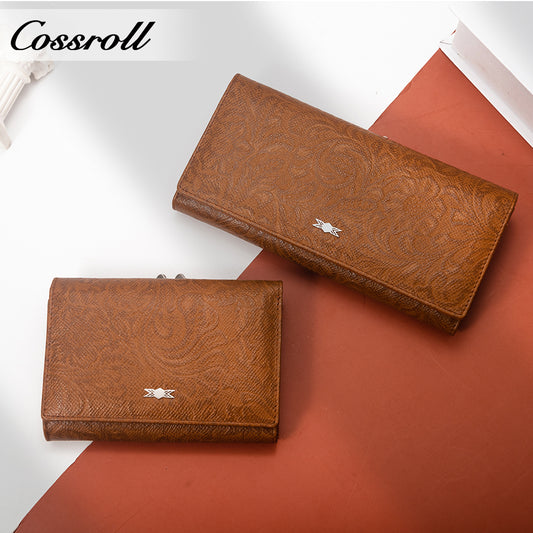 Leather women's purse Multi-functional pattern fashion short long cowhide wallet multi-card holding wallet factory custom