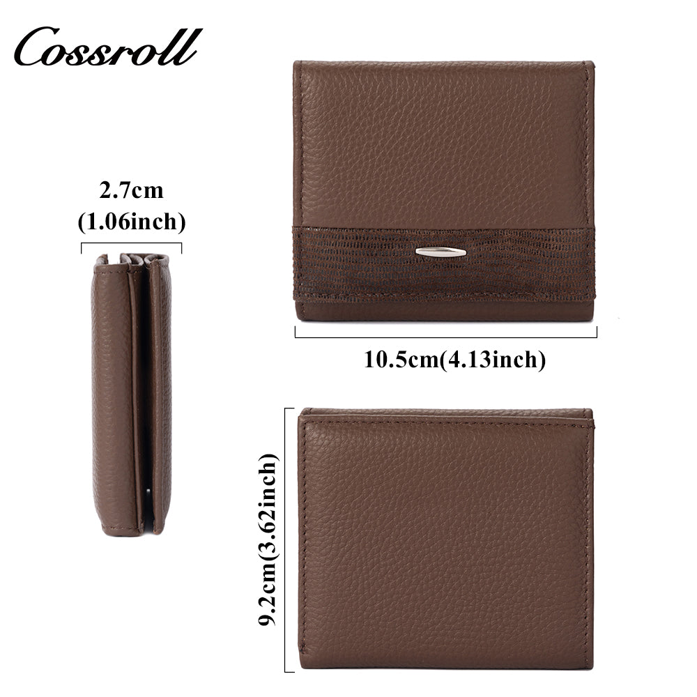 Genuine leather women's short bi-fold wallet, simple and versatile coin purse