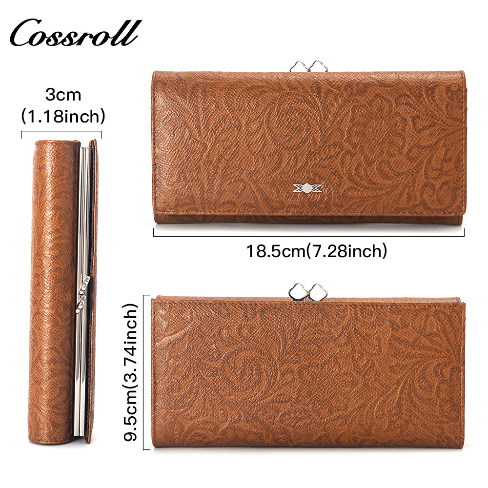 Leather women's purse Multi-functional pattern fashion short long cowhide wallet multi-card holding wallet factory custom