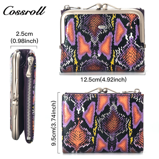 Manufacturers custom foreign trade new wallet female leather short snake wallet cowhide high-end wallet card wallet certificate wallet