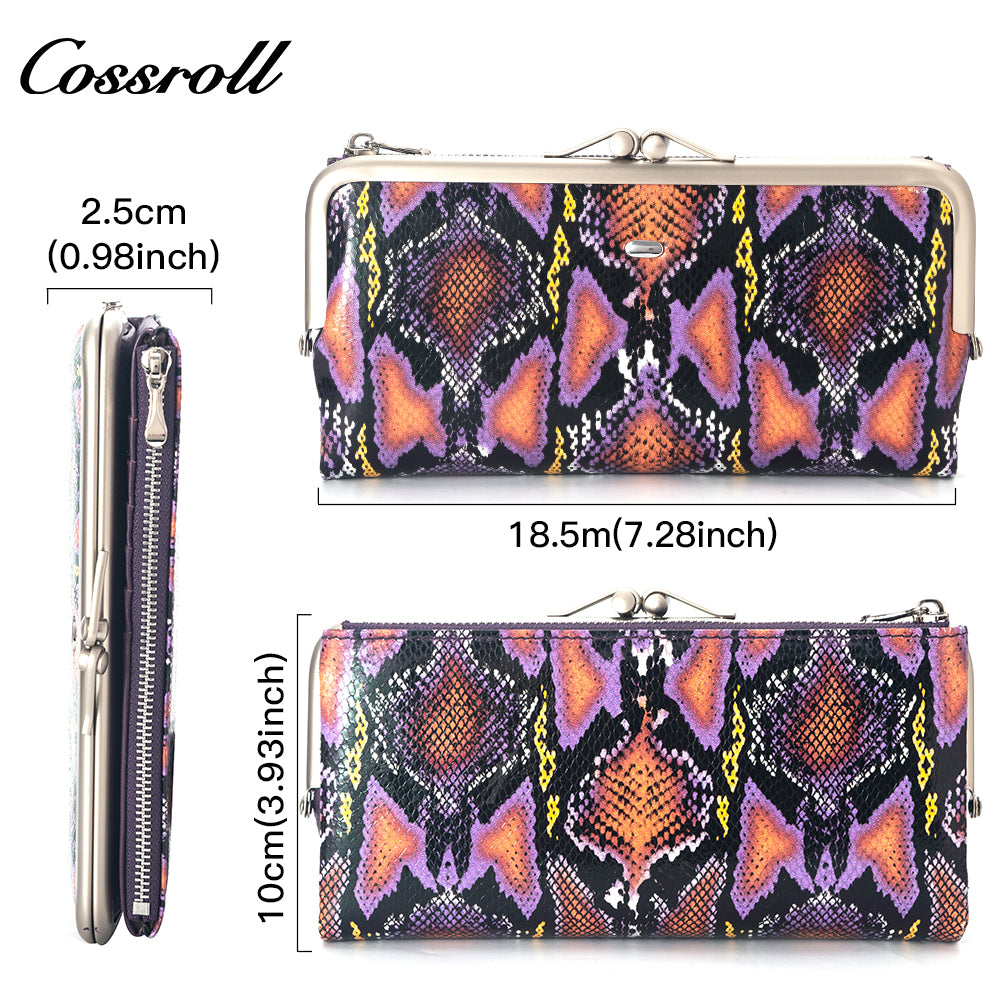 Manufacturers customized cross-border serpentine leather purse women's long cowhide multi-layer multi-card large capacity