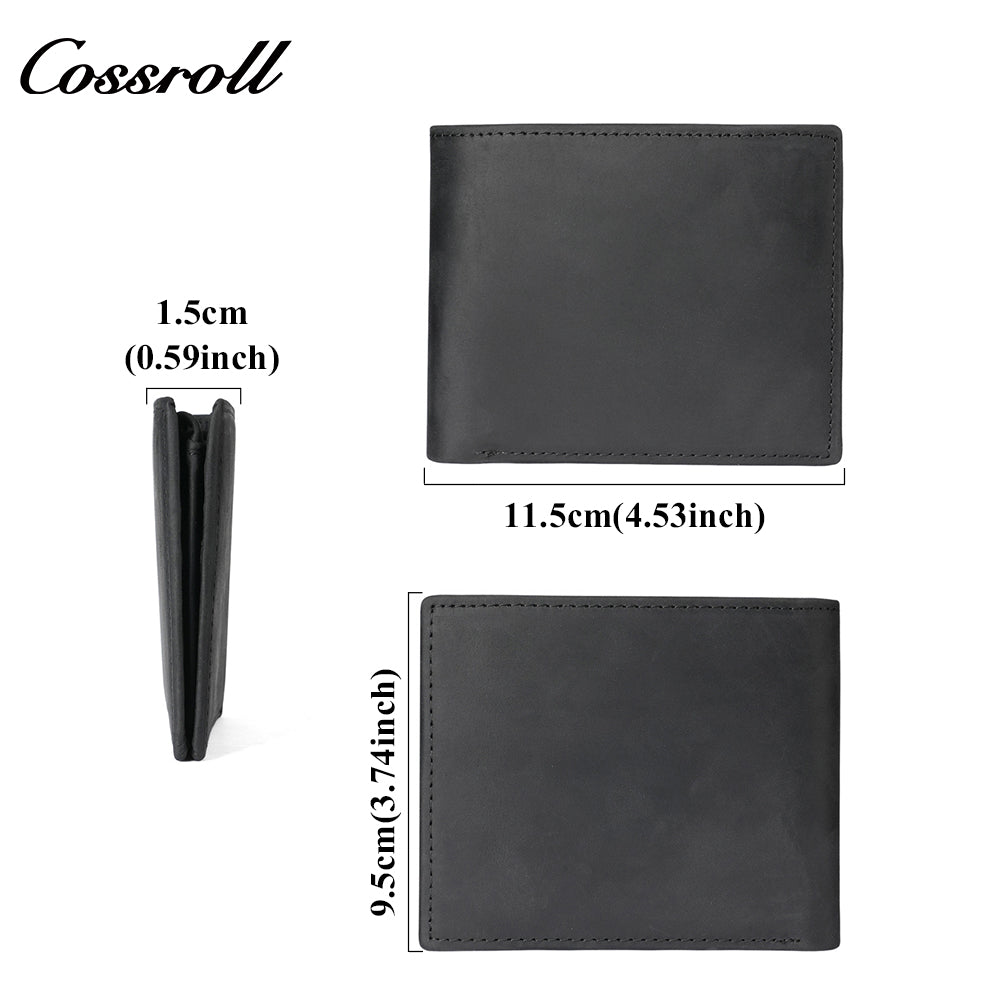 Top-grain crazy horse leather short wallet, vintage men's casual cowhide card and cash holder