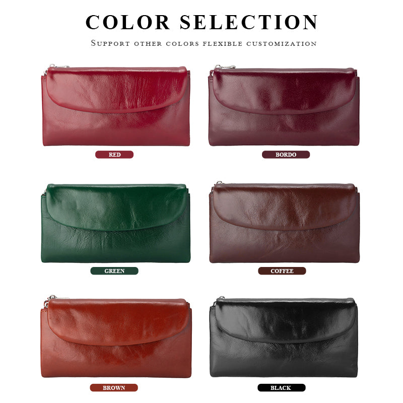 Women's wallet tri-fold long wallet Europe and the United States simple magnetic buckle multifunctional card space cowhide money clip