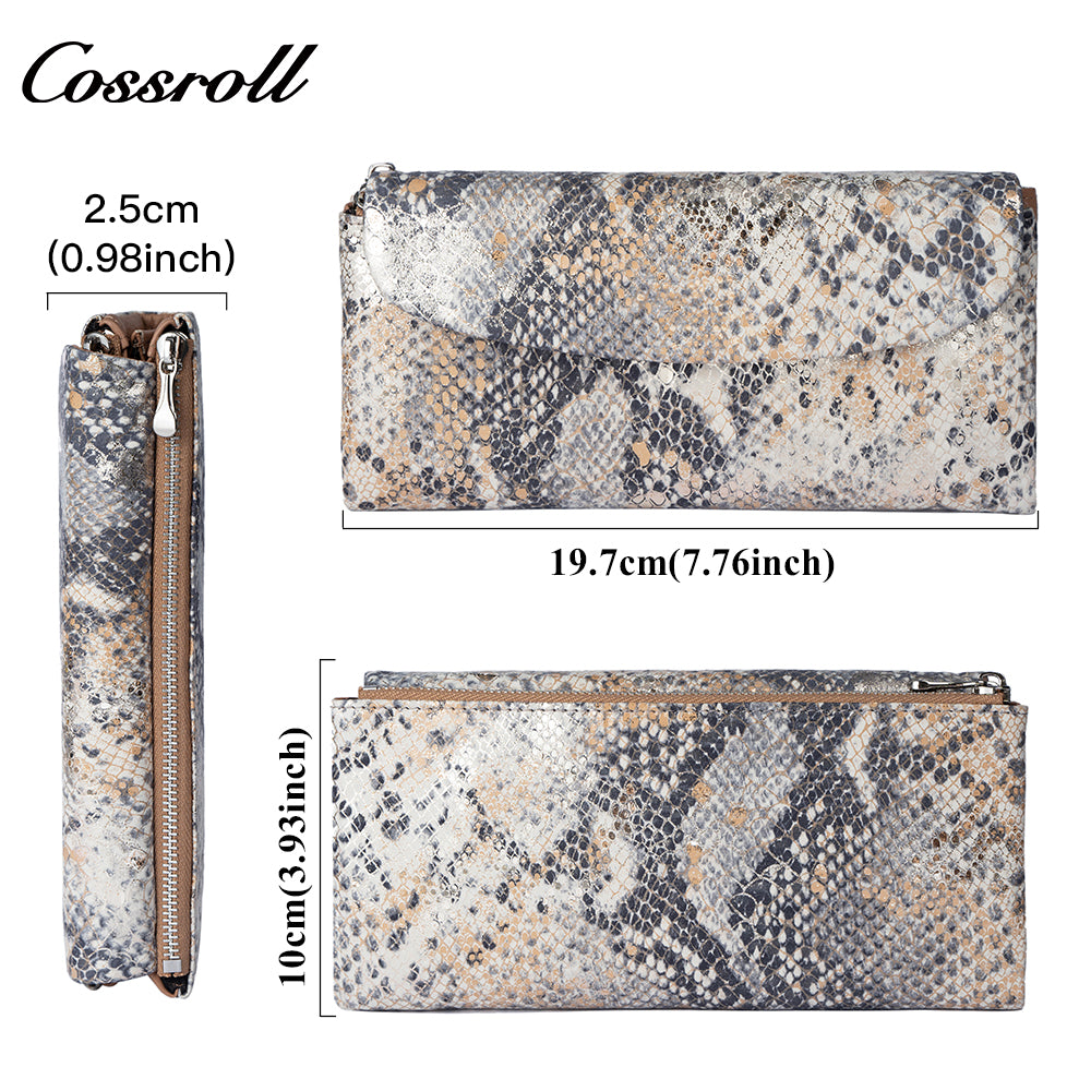 Genuine Leather Wallet Fashion Soft Cowhide Clutch for Women, Large Capacity Storage Bag, Snake Print Wallet