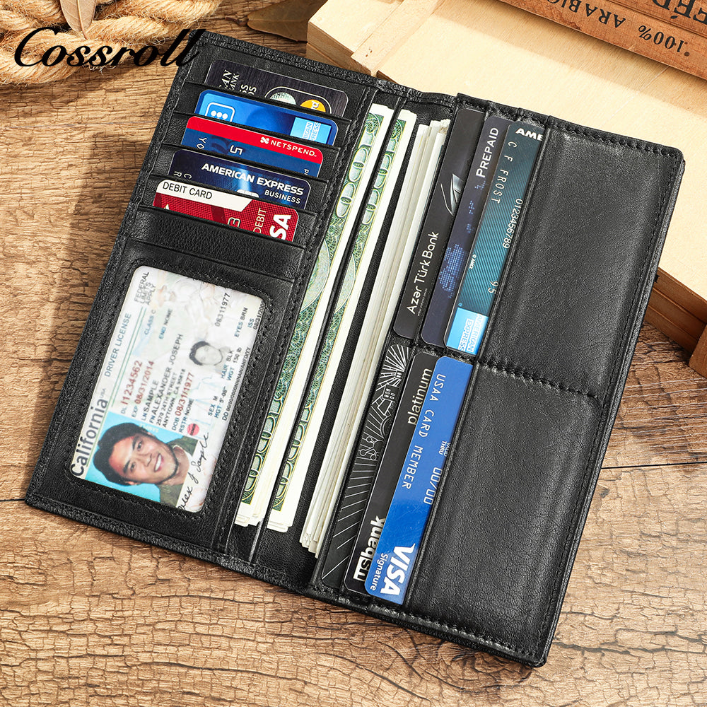 Men's long and short ultra-thin large capacity crocodile grain leather handmade money clip