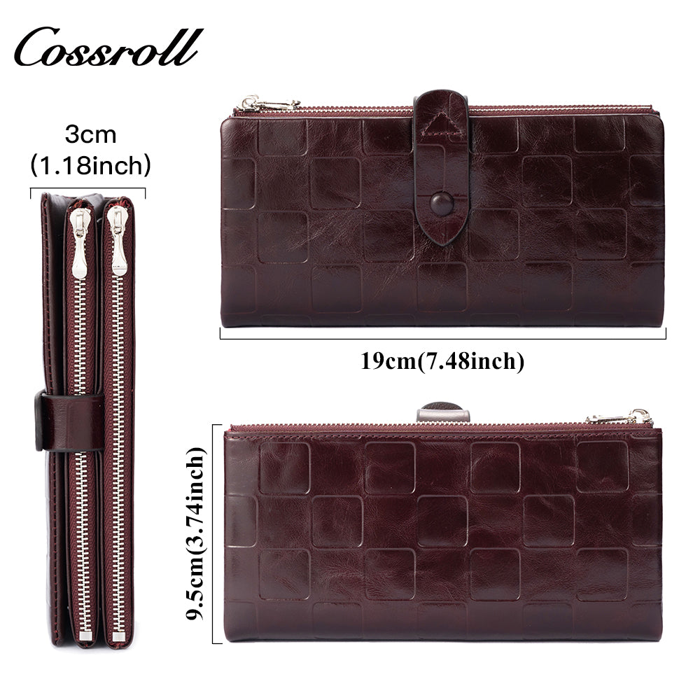 Genuine leather women's wallet with clasp, large-capacity long card holder, European and American fashion clutch